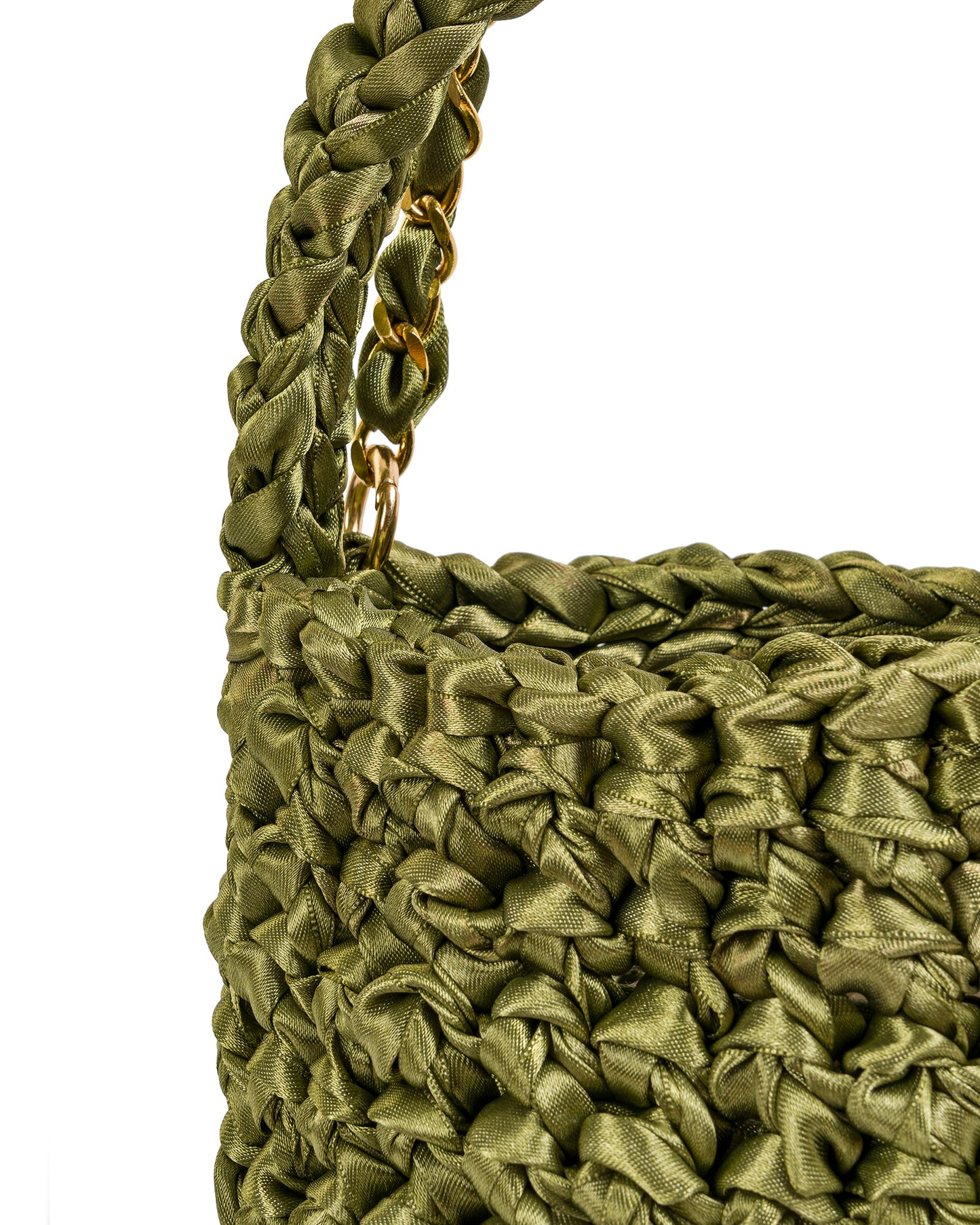 Short Woven Handle and Chain Bag in Olive Green