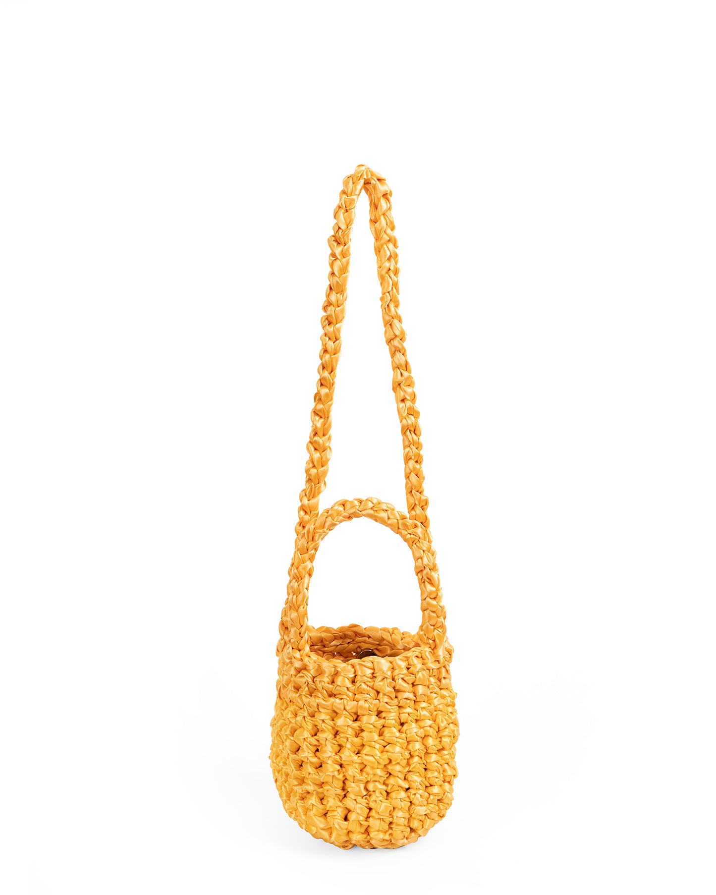 Two Straps Ribbon Crochet Bag in Yellow