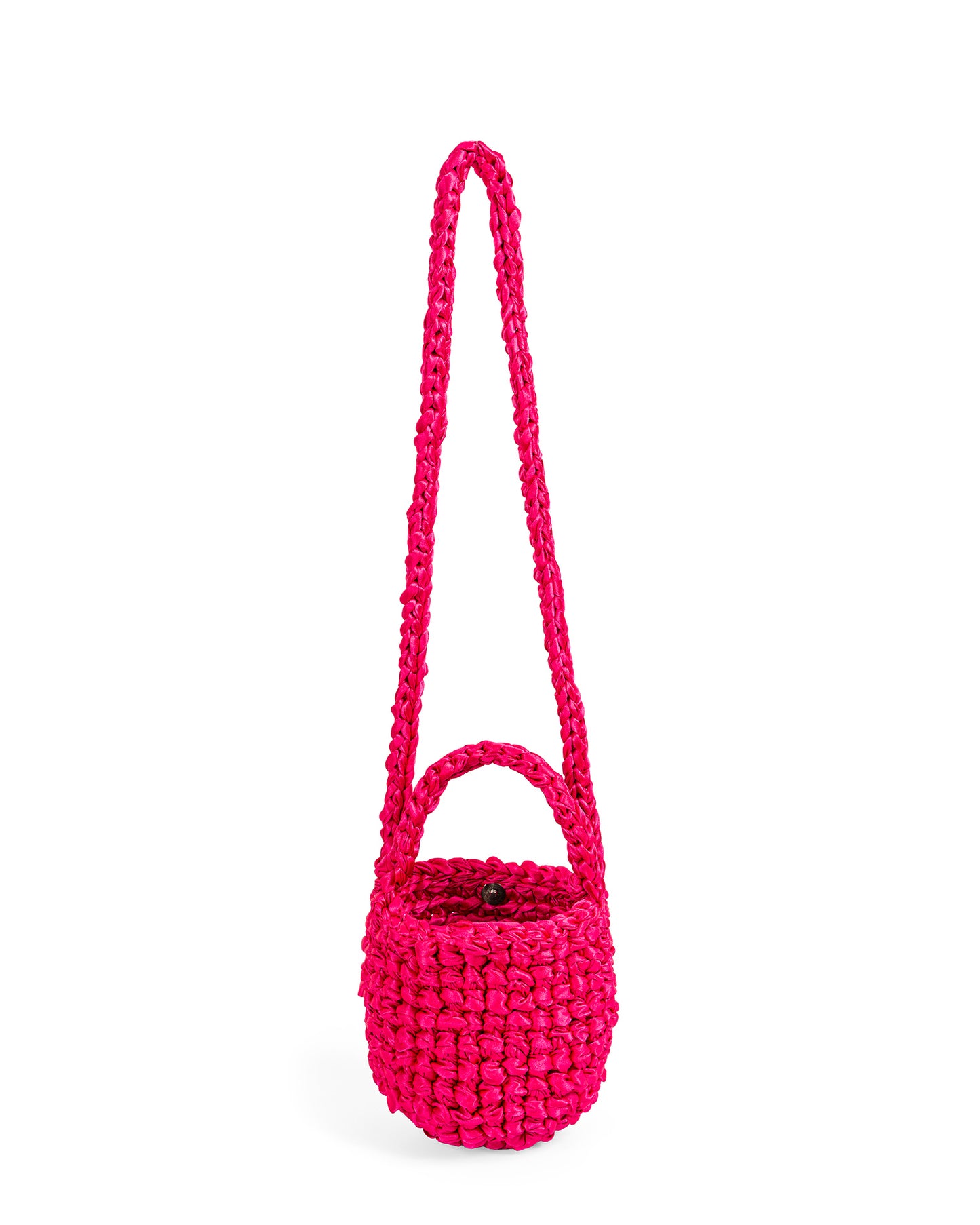 Two Straps Ribbon Crochet Bag in Hot Pink